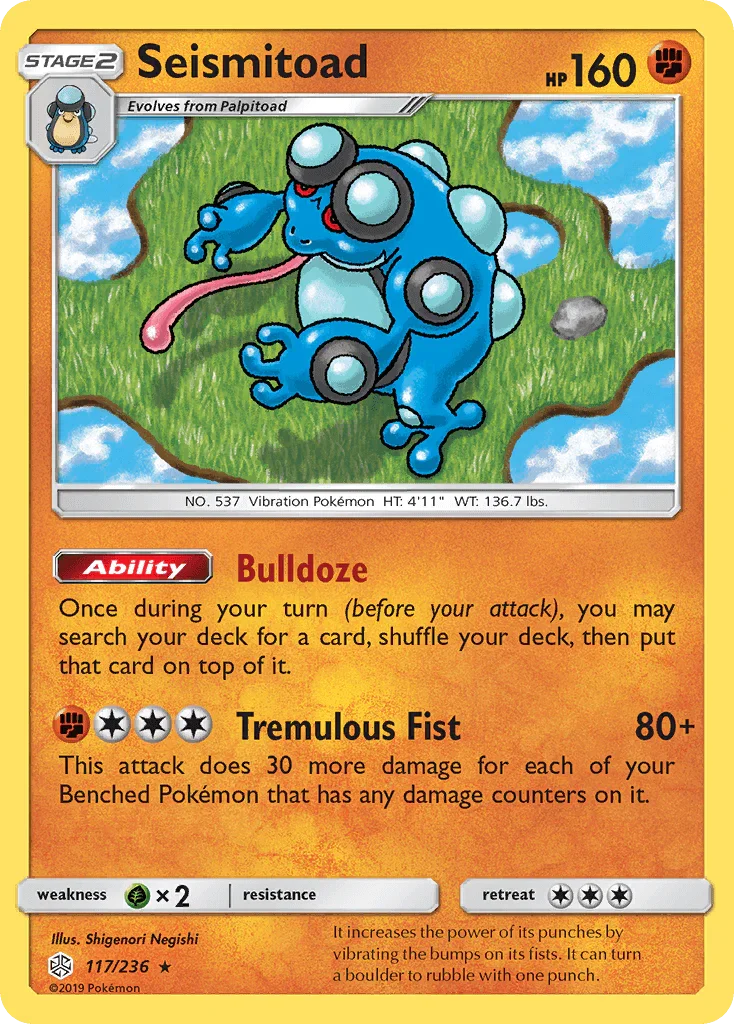 117, Fighting, Grass[×2], Normal, Rare, Reverse Holofoil, Sun & Moon: Cosmic Eclipse Seismitoad (117/236) [Sun & Moon: Cosmic Eclipse] - Trading Card World