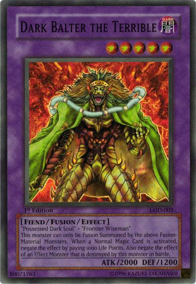1st Edition, Dark, Fiend, Fusion/Effect Monster, Legacy of Darkness, Super Rare, Unlimited Dark Balter the Terrible [LOD-002] Super Rare - Trading Card World