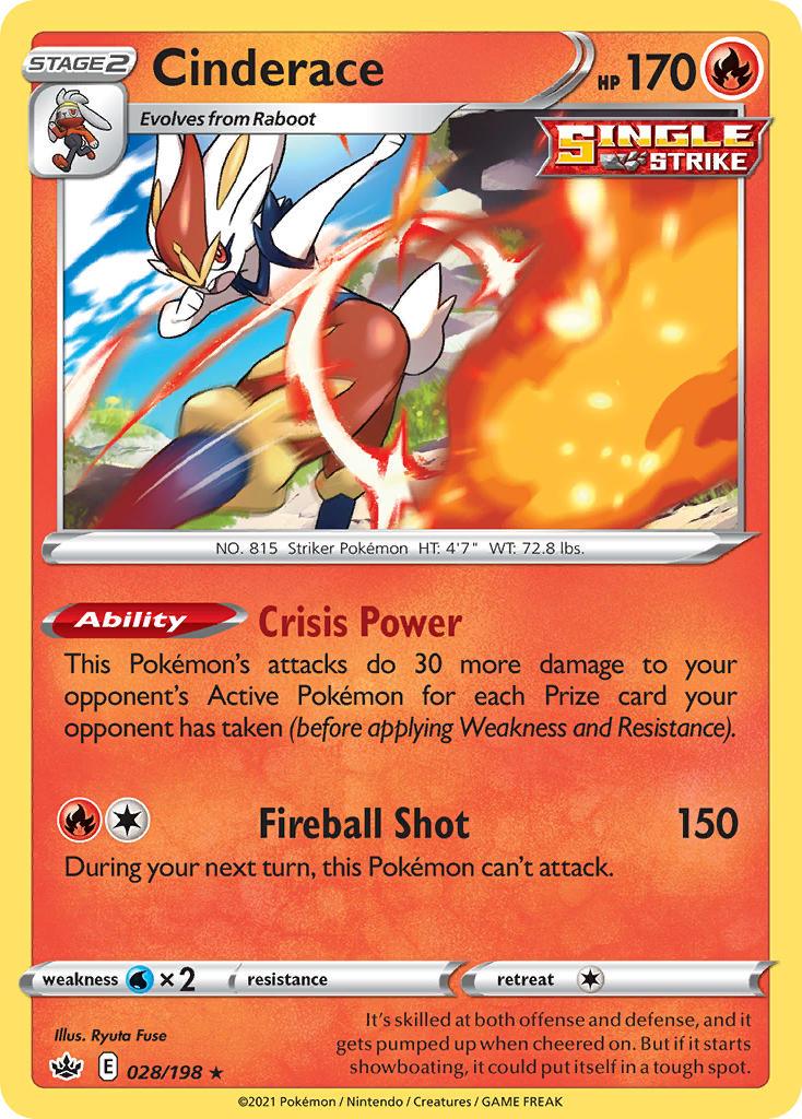 028, Fire, Normal, Rare, Sword & Shield: Chilling Reign, Water [x2] Cinderace (028/198) (Theme Deck Exclusive) [Sword & Shield: Chilling Reign] - Trading Card World