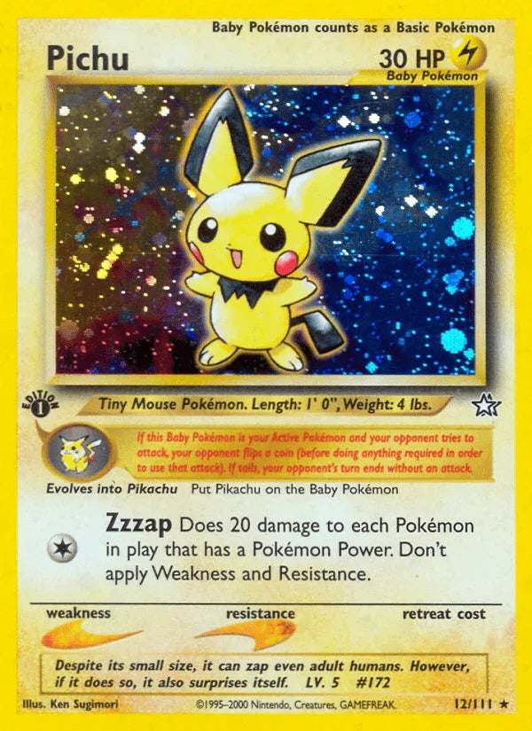 12, 1st Edition Holofoil, Holo Rare, Lightning, Neo Genesis 1st Edition Pichu (12/111) [Neo Genesis 1st Edition] - Trading Card World