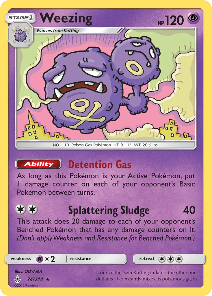 74, Normal, Psychic, Psychic[×2], Rare, Reverse Holofoil, Sun & Moon: Unbroken Bonds Weezing (74/214) [Sun & Moon: Unbroken Bonds] - Trading Card World