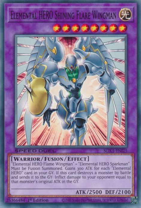 1st Edition, Common, Effect Fusion Monster, Light, Speed Duel GX: Duelists of Shadows, Warrior Elemental HERO Shining Flare Wingman [SGX3-ENI25] Common - Trading Card World