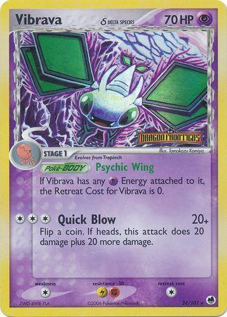 24, Colorless[×2], EX: Dragon Frontiers, Fighting[-30], Lightning[-30], Psychic, Rare, Reverse Holofoil Vibrava (24/101) (Delta Species) (Stamped) [EX: Dragon Frontiers] - Trading Card World