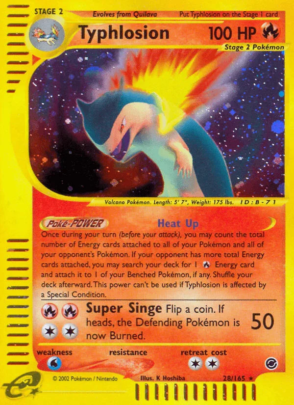 28, Expedition: Base Set, Fire, Holo Rare, Holofoil, Reverse Holofoil, Water[×2] Typhlosion (28/165) [Expedition: Base Set] - Trading Card World