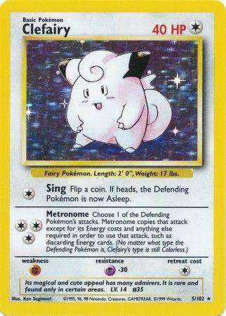 Base Set Unlimited, Colorless, Fighting[×2], Holo Rare, Holofoil, Psychic[-30] Clefairy (5/102) [Base Set Unlimited] - Trading Card World