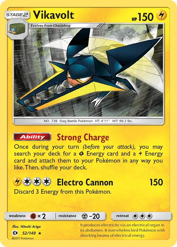 52, Fighting[×2], Holo Rare, Holofoil, Lightning, Metal[-20], Reverse Holofoil, Sun & Moon: Base Set Vikavolt (52/149) [Sun & Moon: Base Set] - Trading Card World