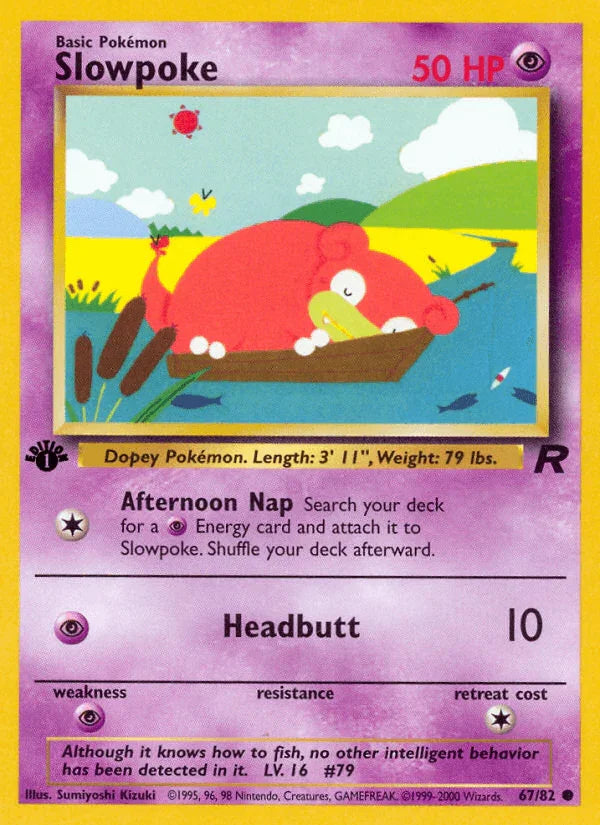 1st Edition Normal, 67, Common, Psychic, Psychic[×2], Team Rocket 1st Edition Slowpoke (67/82) [Team Rocket 1st Edition] - Trading Card World