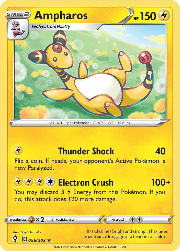 056, Fighting [x2], Lightning, Normal, Rare, Reverse Holofoil, Sword & Shield: Evolving Skies Ampharos (056/203) [Sword & Shield: Evolving Skies] - Trading Card World