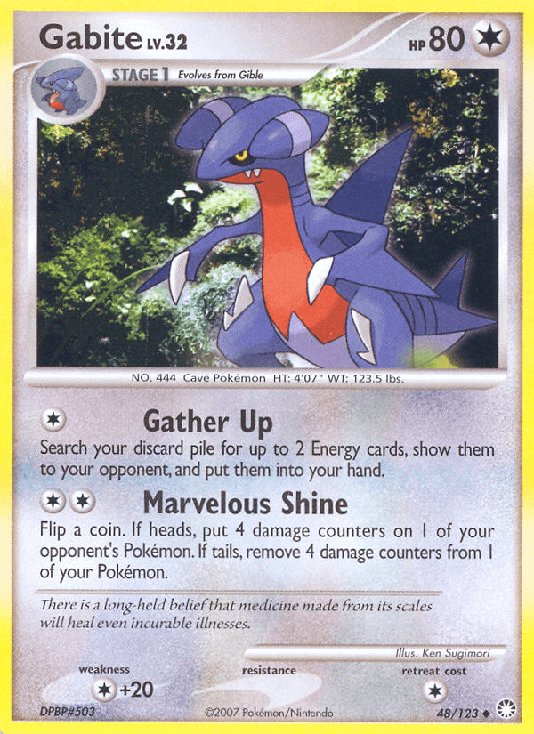 48, Colorless, Colorless[+20], Diamond & Pearl: Mysterious Treasures, Normal, Reverse Holofoil, Uncommon Gabite (48/123) [Diamond & Pearl: Mysterious Treasures] - Trading Card World