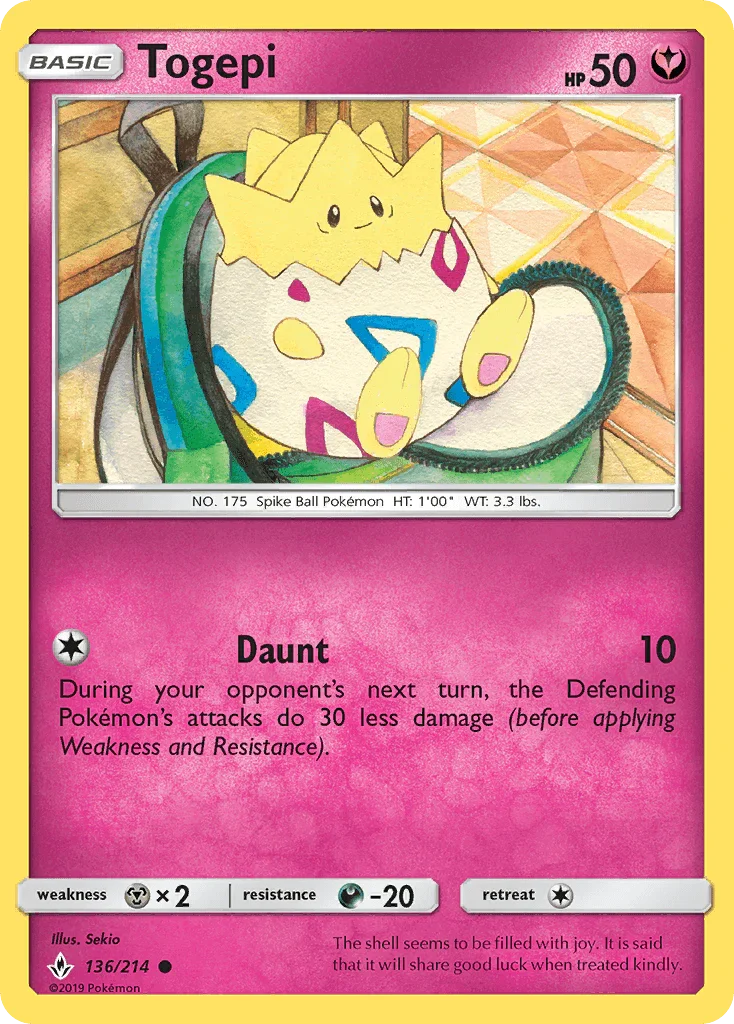 136, Common, Darkness[-20], Fairy, Metal[×2], Normal, Reverse Holofoil, Sun & Moon: Unbroken Bonds Togepi (136/214) [Sun & Moon: Unbroken Bonds] - Trading Card World