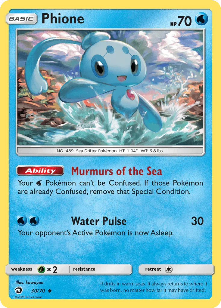 30, Grass[×2], Normal, Reverse Holofoil, Sun & Moon: Dragon Majesty, Uncommon, Water Phione (30/70) [Sun & Moon: Dragon Majesty] - Trading Card World