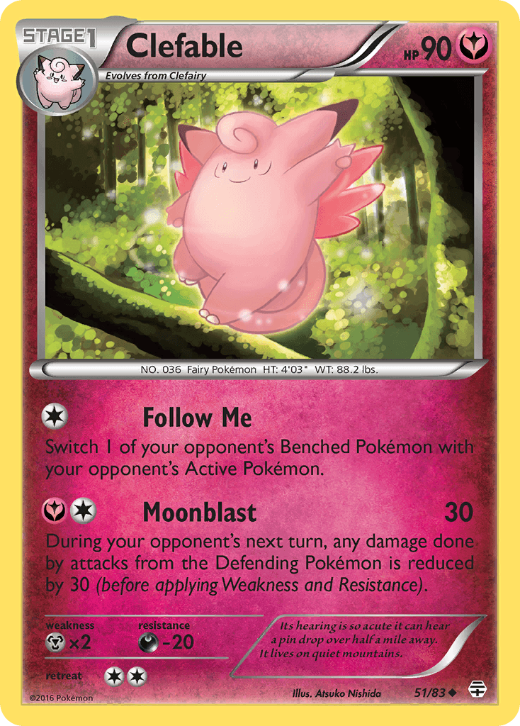 51, Darkness[-20], Fairy, Metal[×2], Normal, Reverse Holofoil, Uncommon, XY: Generations Clefable (51/83) [XY: Generations] - Trading Card World