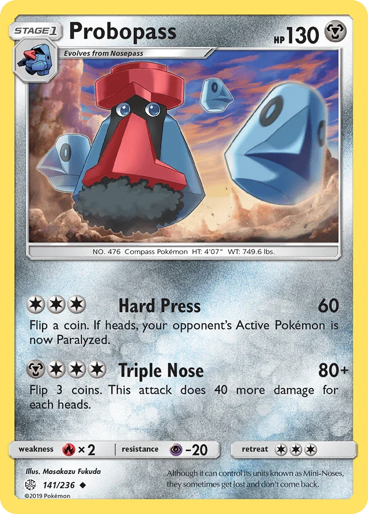 141, Fire[×2], Metal, Normal, Psychic[-20], Reverse Holofoil, Sun & Moon: Cosmic Eclipse, Uncommon Probopass (141/236) [Sun & Moon: Cosmic Eclipse] - Trading Card World