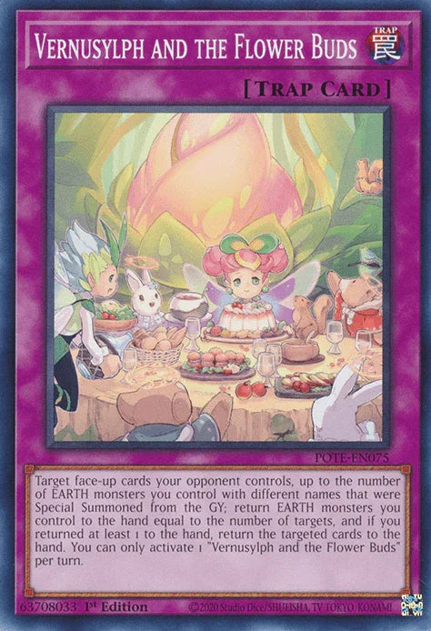1st Edition, Common, Normal Trap, Power of the Elements, Trap, Unlimited Vernusylph and the Flower Buds [POTE-EN075] Common - Trading Card World