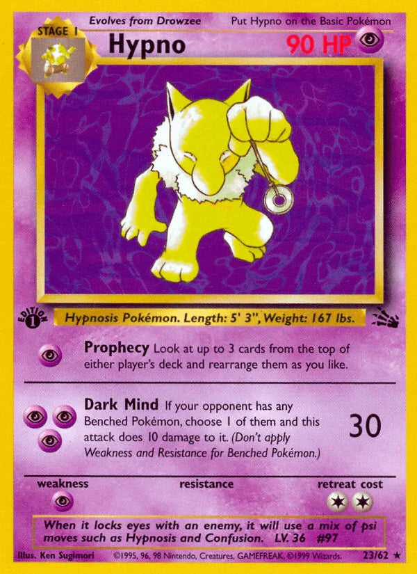 1st Edition Normal, 23, Fossil 1st Edition, Psychic, Psychic[×2], Rare Hypno (23/62) [Fossil 1st Edition] - Trading Card World