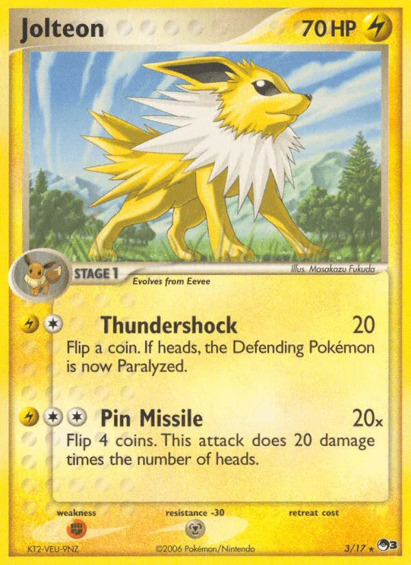 Fighting[×2], Holofoil, Lightning, Metal[-30], Normal, POP Series 3, Rare Jolteon (3/17) [POP Series 3] - Trading Card World