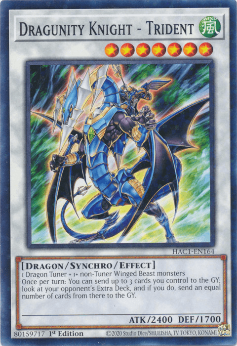 1st Edition, Common, Dragon, Hidden Arsenal: Chapter 1, Synchro/Effect Monster, Wind Dragunity Knight - Trident (Duel Terminal) [HAC1-EN164] Common - Trading Card World