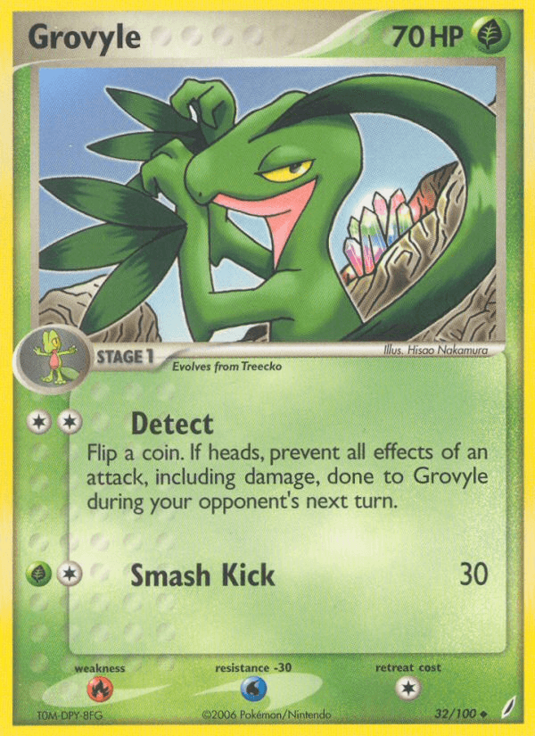 32, EX: Crystal Guardians, Fire[×2], Grass, Normal, Uncommon, Water[-30] Grovyle (32/100) [EX: Crystal Guardians] - Trading Card World