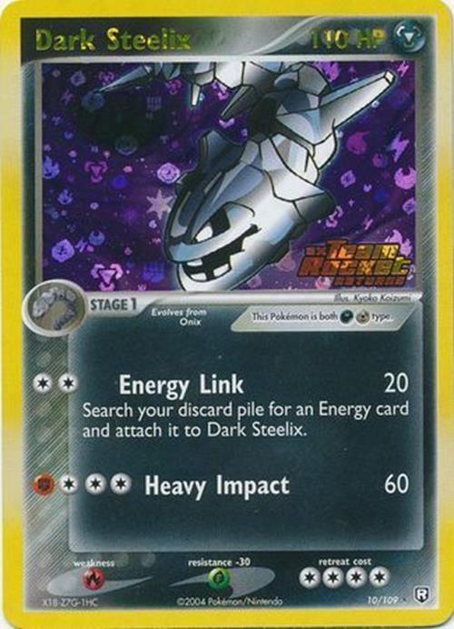 10, Darkness, EX: Team Rocket Returns, Fire[×2], Grass[-30], Holo Rare, Metal, Reverse Holofoil Dark Steelix (10/109) (Stamped) [EX: Team Rocket Returns] - Trading Card World