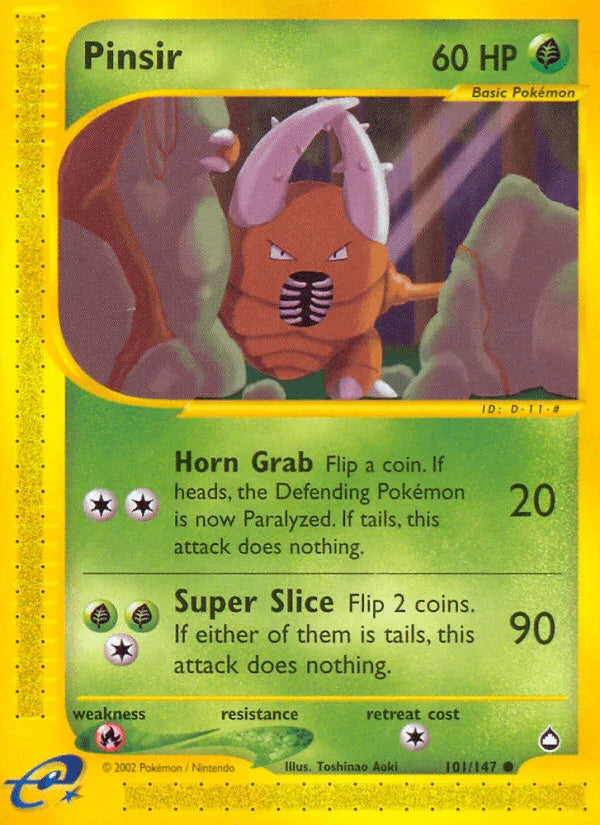Aquapolis, Common, Fire[×2], Grass, Normal, Reverse Holofoil Pinsir (101/147) [Aquapolis] - Trading Card World