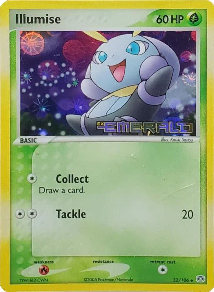 32, EX: Emerald, Fire[×2], Grass, Reverse Holofoil, Uncommon Illumise (32/106) (Stamped) [EX: Emerald] - Trading Card World
