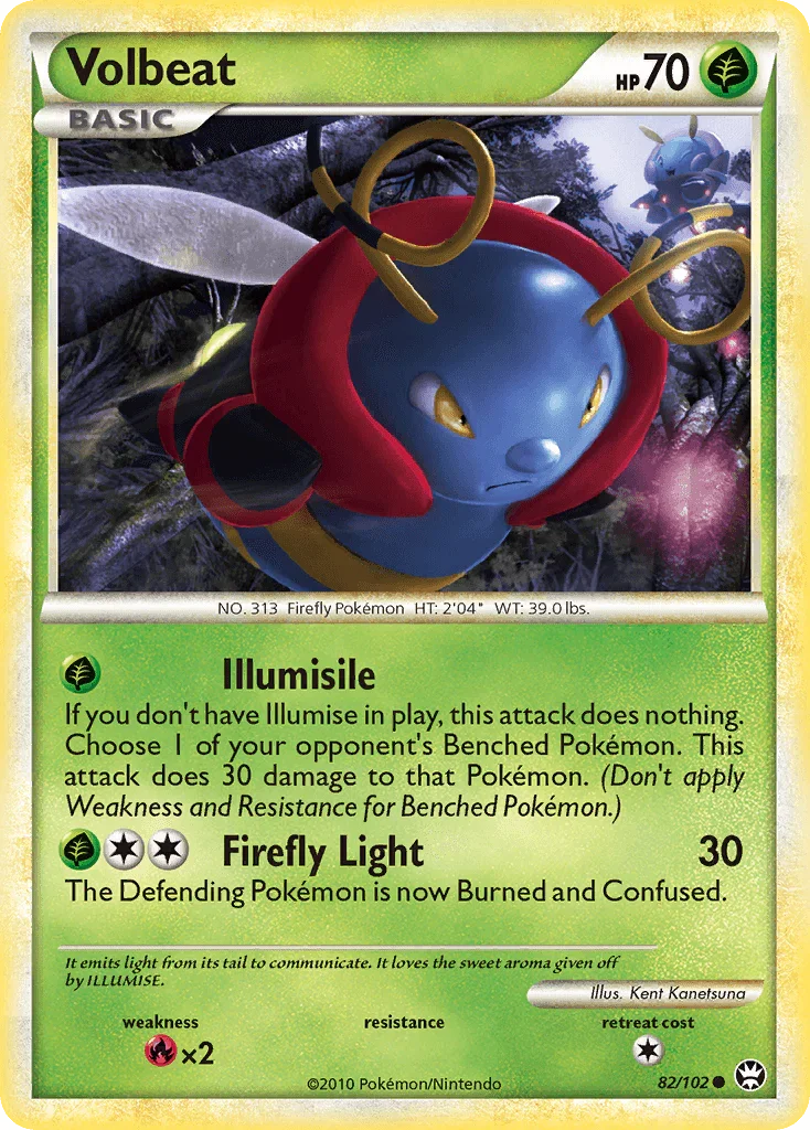 82, Common, Fire[×2], Grass, HeartGold & SoulSilver: Triumphant, Normal, Reverse Holofoil Volbeat (82/102) [HeartGold & SoulSilver: Triumphant] - Trading Card World