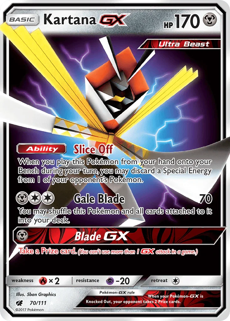 70, Fire[×2], Holofoil, Metal, Psychic[-20], Sun & Moon: Crimson Invasion, Ultra Rare Kartana GX (70/111) [Sun & Moon: Crimson Invasion] - Trading Card World