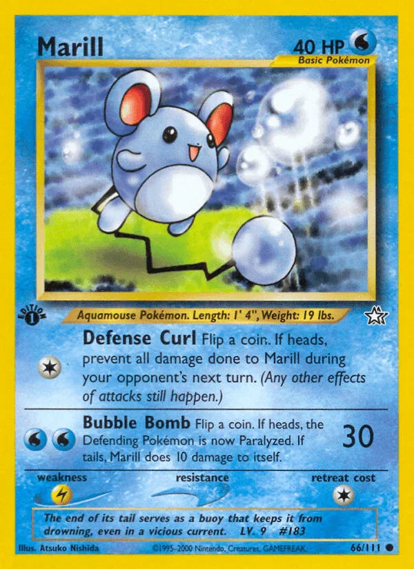 1st Edition Normal, 66, Common, Lightning[×2], Neo Genesis 1st Edition, Water Marill (66/111) [Neo Genesis 1st Edition] - Trading Card World