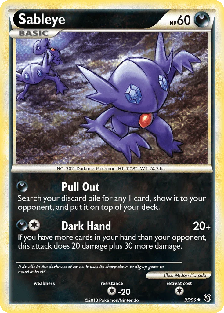 35, Colorless[-20], Darkness, HeartGold & SoulSilver: Undaunted, Normal, Reverse Holofoil, Uncommon Sableye (35/90) [HeartGold & SoulSilver: Undaunted] - Trading Card World