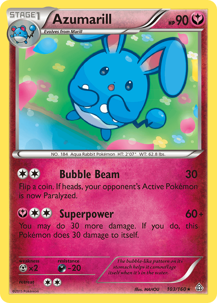 103, Darkness[-20], Fairy, Metal[×2], Normal, Rare, Reverse Holofoil, XY: Primal Clash Azumarill (103/160) [XY: Primal Clash] - Trading Card World