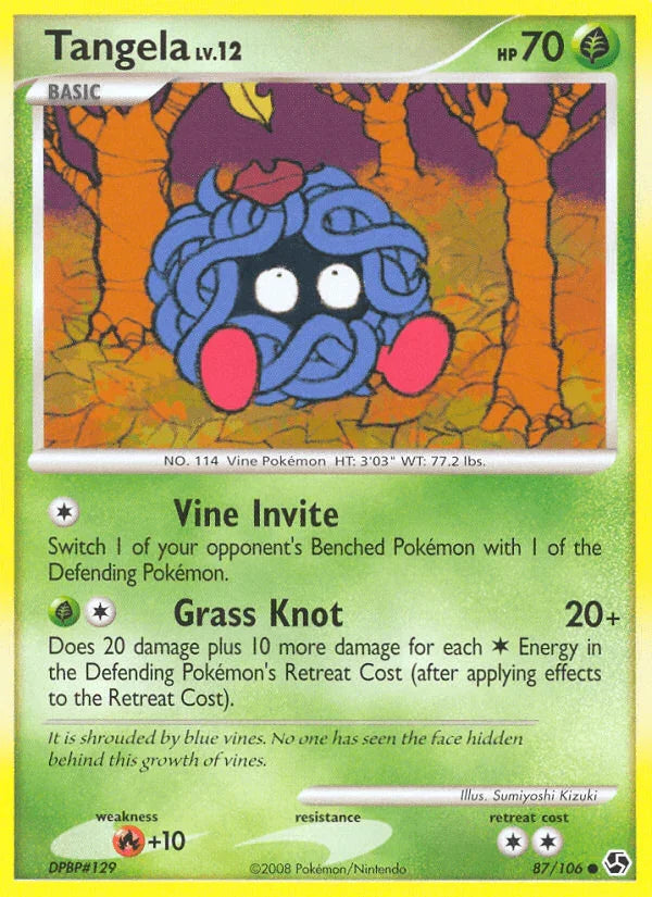 87, Common, Diamond & Pearl: Great Encounters, Fire[+10], Grass, Normal, Reverse Holofoil Tangela (87/106) [Diamond & Pearl: Great Encounters] - Trading Card World