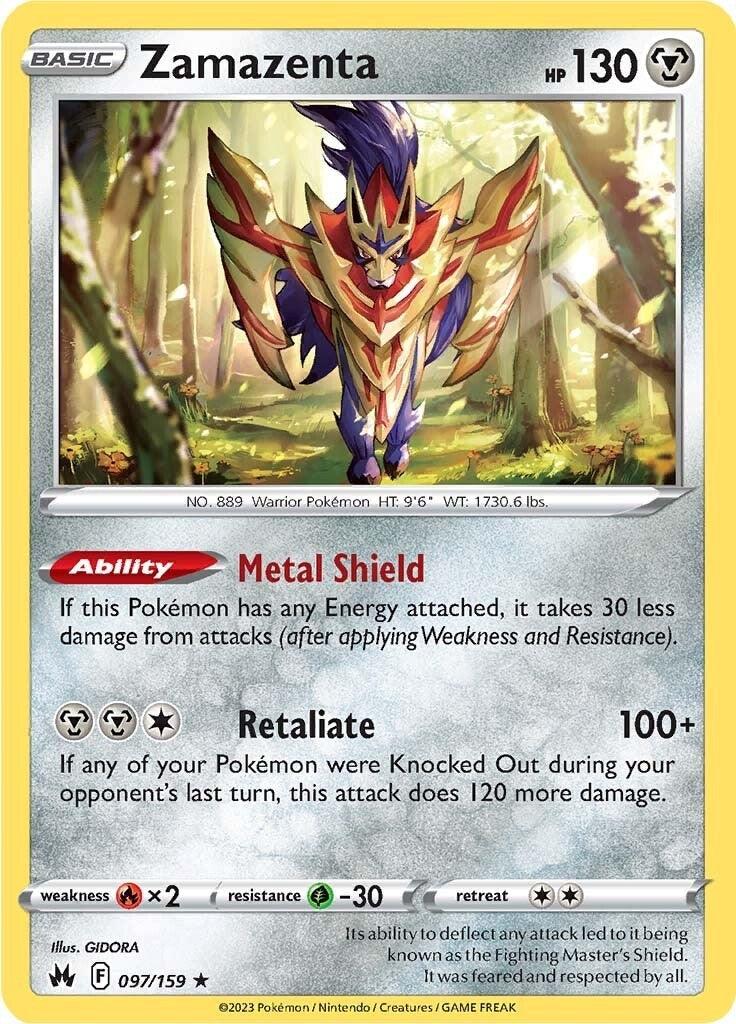 097, Fire [x2], Grass [-30], Holo Rare, Holofoil, Metal, Reverse Holofoil, Sword & Shield: Crown Zenith Zamazenta (097/159) [Sword & Shield: Crown Zenith] - Trading Card World