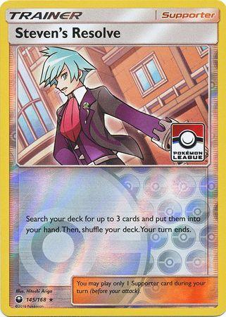 145, Promo, Reverse Holofoil, Sun & Moon: Celestial Storm, Supporter Steven's Resolve (145/168) (League Promo) [Sun & Moon: Celestial Storm] - Trading Card World