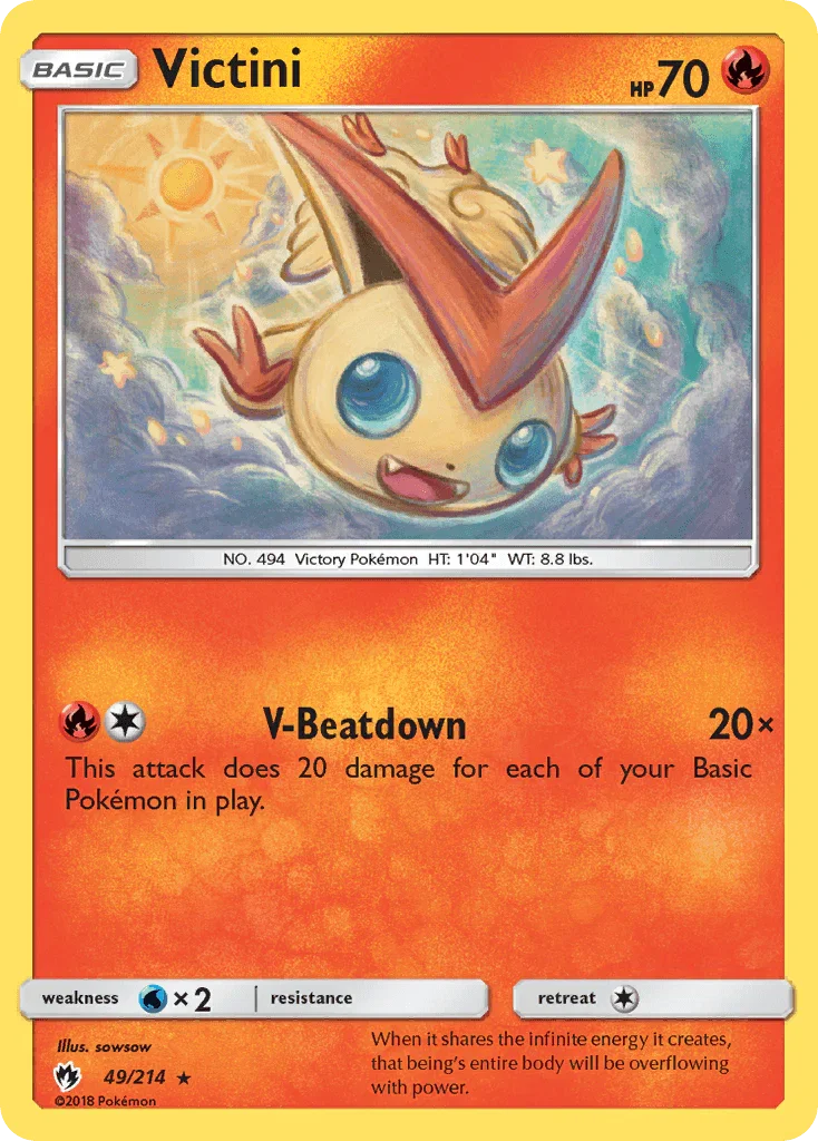 49, Fire, Normal, Rare, Reverse Holofoil, Sun & Moon: Lost Thunder, Water[×2] Victini (49/214) [Sun & Moon: Lost Thunder] - Trading Card World