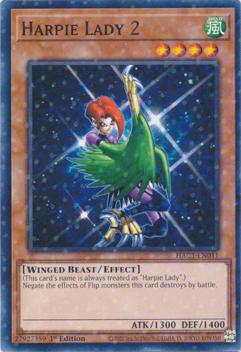 1st Edition, Common, Effect Monster, Hidden Arsenal: Chapter 1, Wind, Winged Beast Harpie Lady 2 (Duel Terminal) [HAC1-EN011] Common - Trading Card World