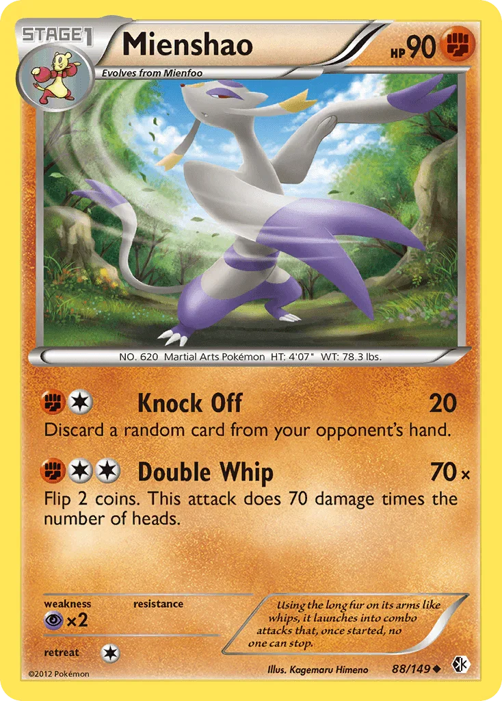 88, Black & White: Boundaries Crossed, Fighting, Normal, Psychic[×2], Reverse Holofoil, Uncommon Mienshao (88/149) [Black & White: Boundaries Crossed] - Trading Card World