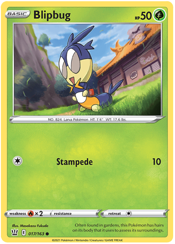 017, Common, Fire[×2], Grass, Normal, Reverse Holofoil, Sword & Shield: Battle Styles Blipbug (017/163) [Sword & Shield: Battle Styles] - Trading Card World