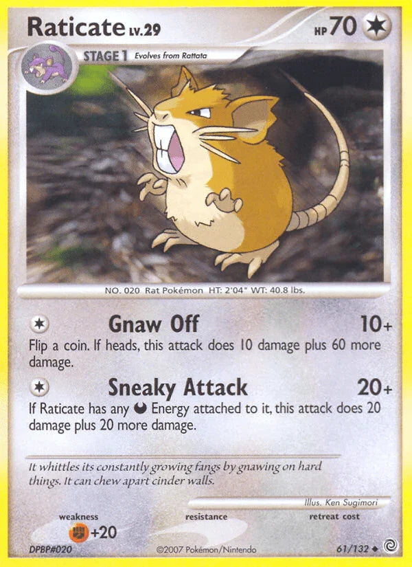 61, Colorless, Diamond & Pearl: Secret Wonders, Fighting[+20], Normal, Reverse Holofoil, Uncommon Raticate (61/132) [Diamond & Pearl: Secret Wonders] - Trading Card World