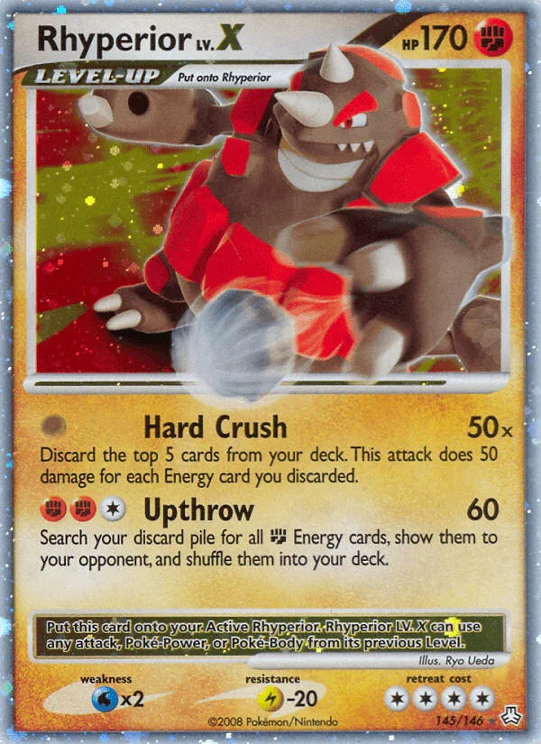 145, Diamond & Pearl: Legends Awakened, Fighting, Holo Rare, Holofoil, Lightning[-20], Water[×2] Rhyperior LV.X (145/146) [Diamond & Pearl: Legends Awakened] - Trading Card World