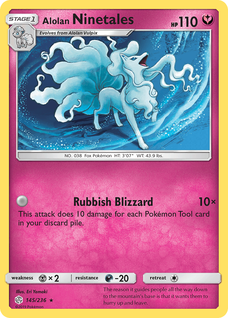 145, Darkness[-20], Fairy, Holo Rare, Holofoil, Metal[×2], Reverse Holofoil, Sun & Moon: Cosmic Eclipse Alolan Ninetales (145/236) [Sun & Moon: Cosmic Eclipse] - Trading Card World