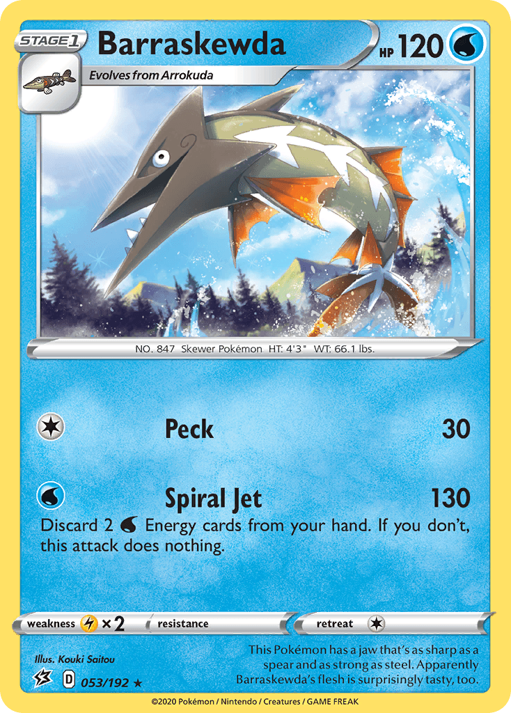 053, Lightning[×2], Normal, Rare, Reverse Holofoil, Sword & Shield: Rebel Clash, Water Barraskewda (053/192) [Sword & Shield: Rebel Clash] - Trading Card World