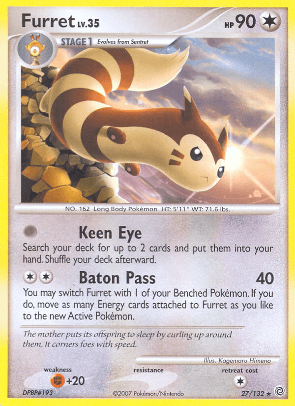 27, Colorless, Diamond & Pearl: Secret Wonders, Fighting[+20], Normal, Rare, Reverse Holofoil Furret (27/132) [Diamond & Pearl: Secret Wonders] - Trading Card World