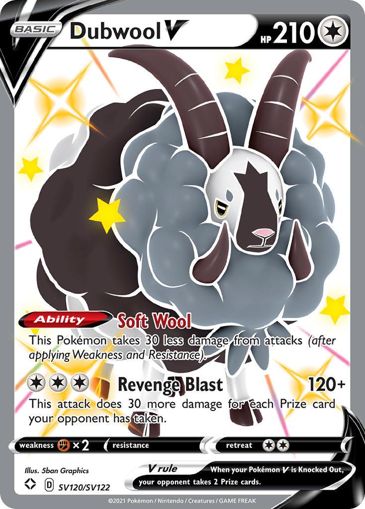 Colorless, Fighting[×2], Holofoil, SV120, Sword & Shield: Shining Fates, Ultra Rare Dubwool V (SV120/SV122) [Sword & Shield: Shining Fates] - Trading Card World