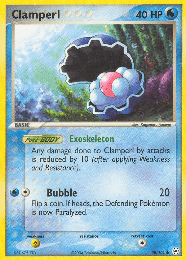58, Common, EX: Hidden Legends, Lightning[×2], Normal, Reverse Holofoil, Water Clamperl (58/101) [EX: Hidden Legends] - Trading Card World