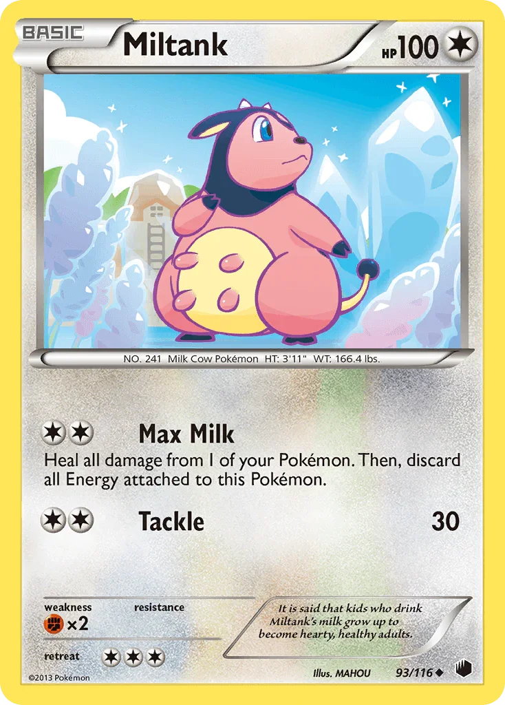 93, Black & White: Plasma Freeze, Colorless, Fighting[×2], Normal, Reverse Holofoil, Uncommon Miltank (93/116) [Black & White: Plasma Freeze] - Trading Card World