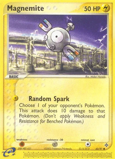 62, Common, EX: Dragon, Fighting[×2], Lightning, Metal[-30], Normal, Reverse Holofoil Magnemite (62/97) [EX: Dragon] - Trading Card World