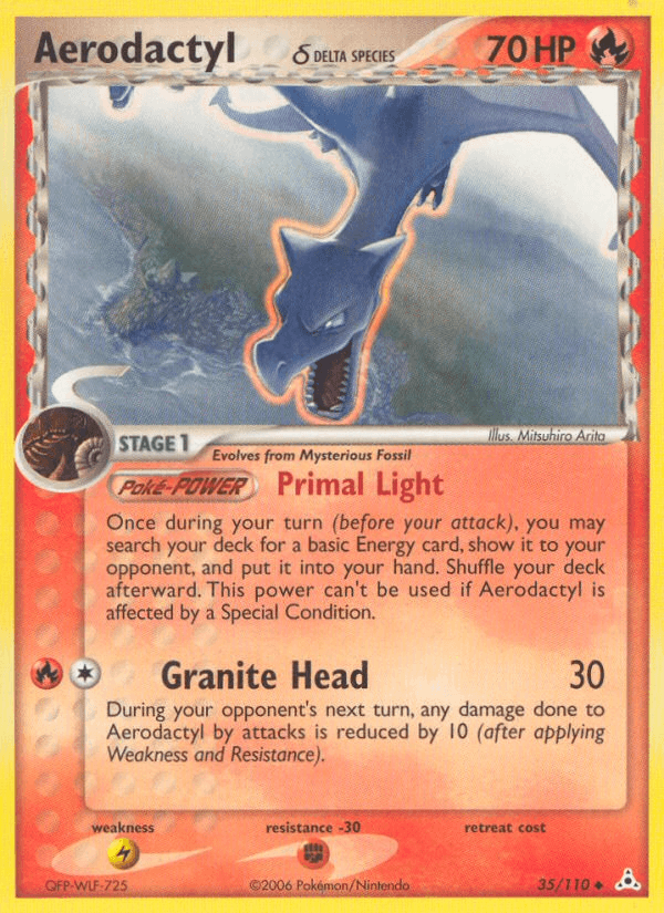 35, EX: Holon Phantoms, Fighting[-30], Fire, Lightning[×2], Normal, Uncommon Aerodactyl (35/110) (Delta Species) [EX: Holon Phantoms] - Trading Card World