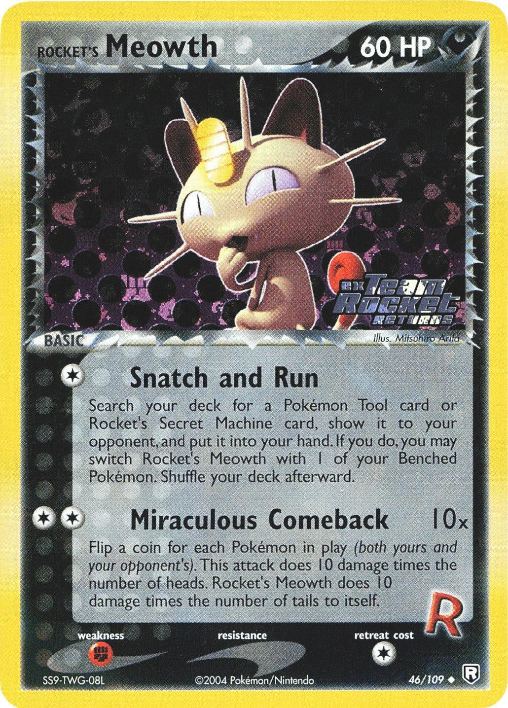 46, Darkness, EX: Team Rocket Returns, Fighting[×2], Reverse Holofoil, Uncommon Rocket's Meowth (46/109) (Stamped) [EX: Team Rocket Returns] - Trading Card World
