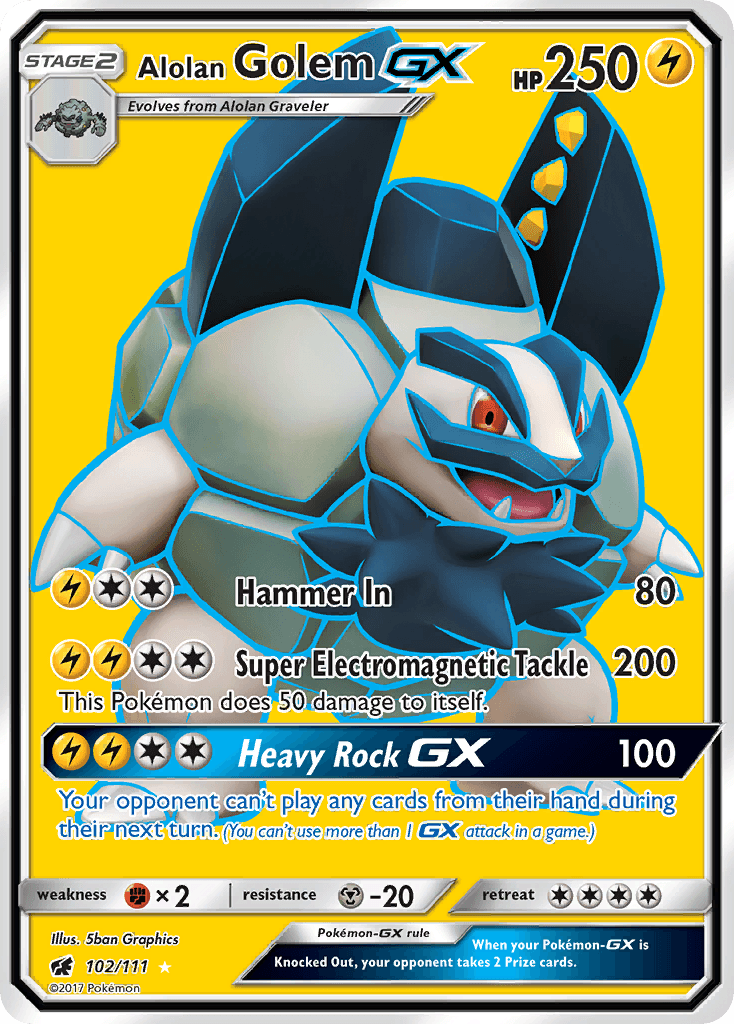 102, Fighting[×2], Holofoil, Lightning, Metal[-20], Sun & Moon: Crimson Invasion, Ultra Rare Alolan Golem GX (102/111) [Sun & Moon: Crimson Invasion] - Trading Card World