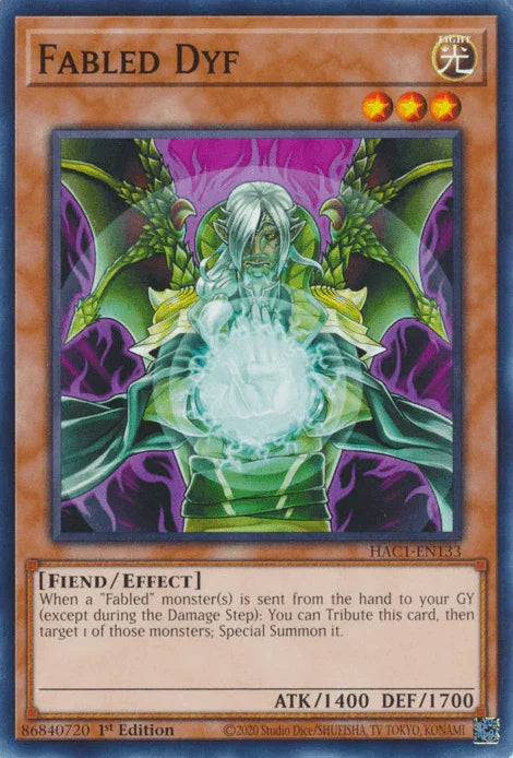 1st Edition, Common, Effect Monster, Fiend, Hidden Arsenal: Chapter 1, Light Fabled Dyf [HAC1-EN133] Common - Trading Card World